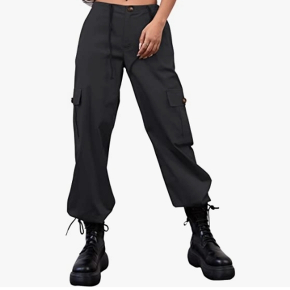 Nwot LOLOCCI Cargo Pants Women Low Waist Adjustable Drawstring Tactical - Picture 1 of 4